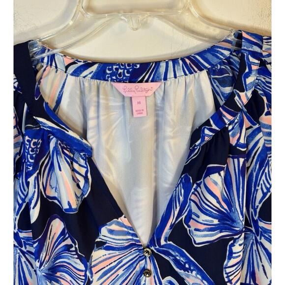 LILLY PULITZER Brynle Shift Dress Reel Life Blue Botanical Medium Long Sleeve - Picture 6 of 14